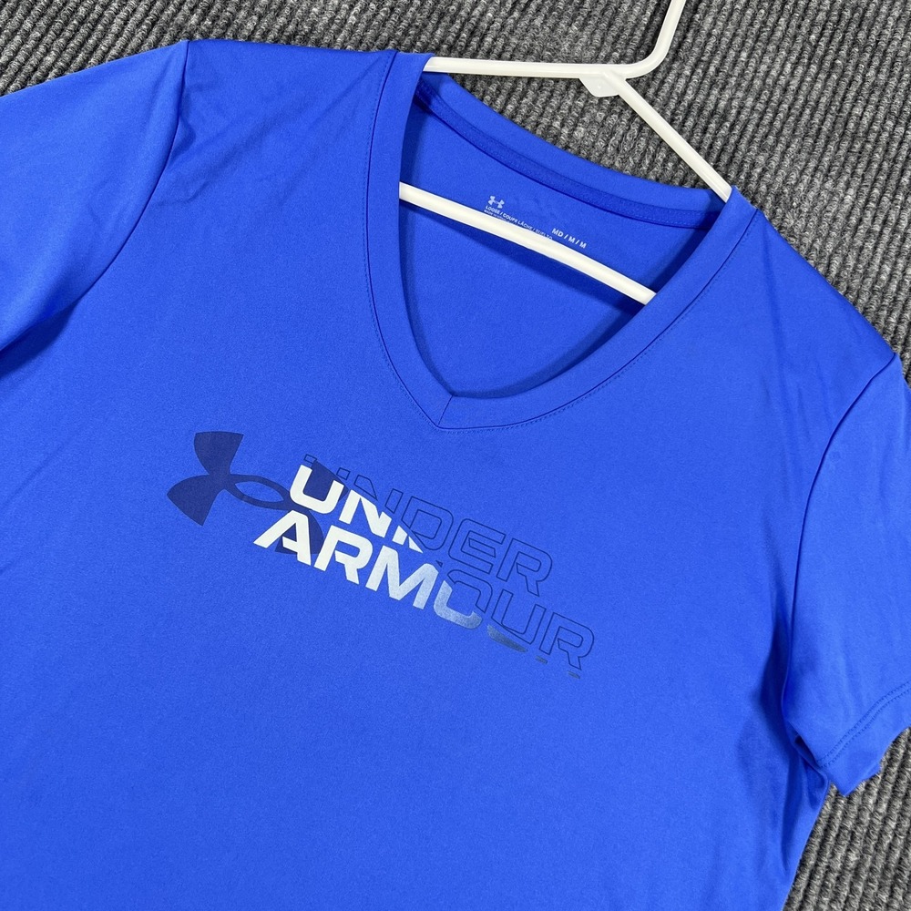 Under Armour Shirt Womens Medium Blue HeatGear Loose Fit Activewear Athletic Top